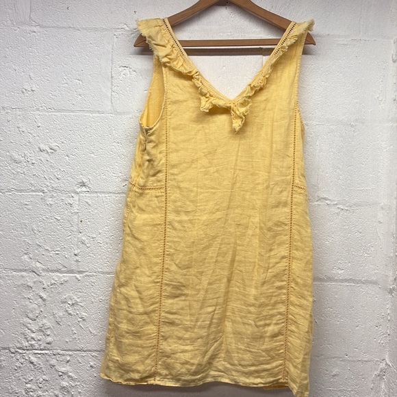 Faherty Ellis Sleeveless Ruffle Yellow Linen Shift Mini Dress Size medium - Picture 6 of 6